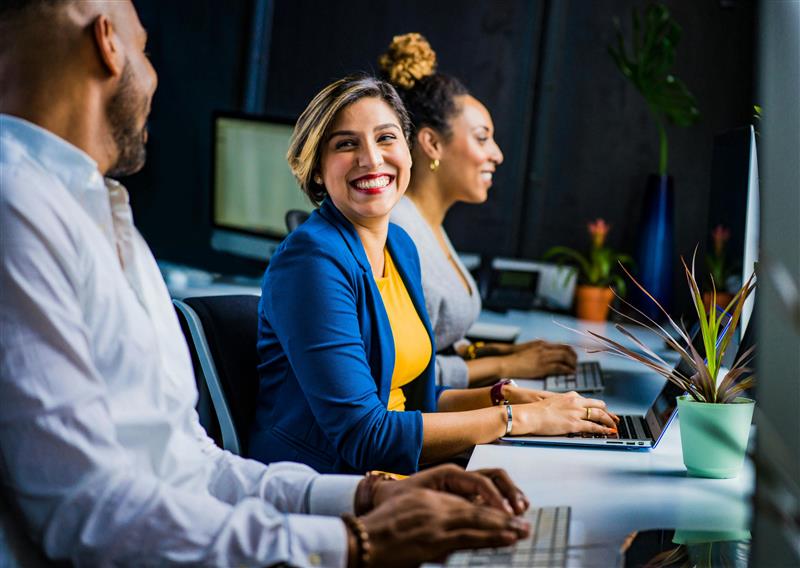 A team working together at their desks